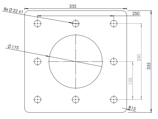 FASTENING FLANGE, 20x335x335mm, For CR24, CR36