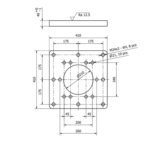 [43410992_1] FASTENING PLATE, For Cranes, 40x410x410mm, Weldable - not painted